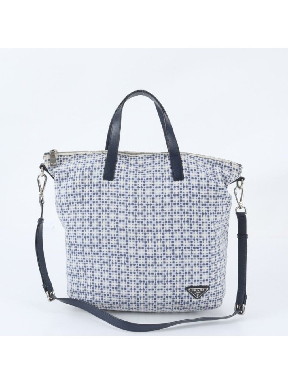 Prada White Tag Triangle Logo Leather 2-Way Tote Bag Crossbody Shoulder